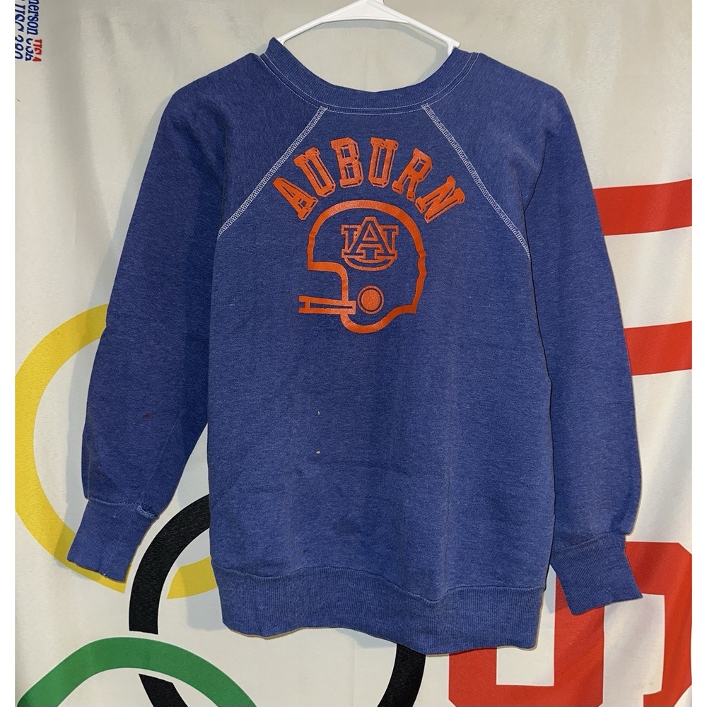 Vintage 70s Auburn Tigers Sweatshirt XS Blue Football Raglan